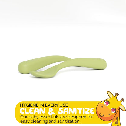 Toddler Necessities Baby Feeding Essentials Set for Baby in Green Color with Baby plates with Suction and Silicone Utensil Set - (3 Pieces)