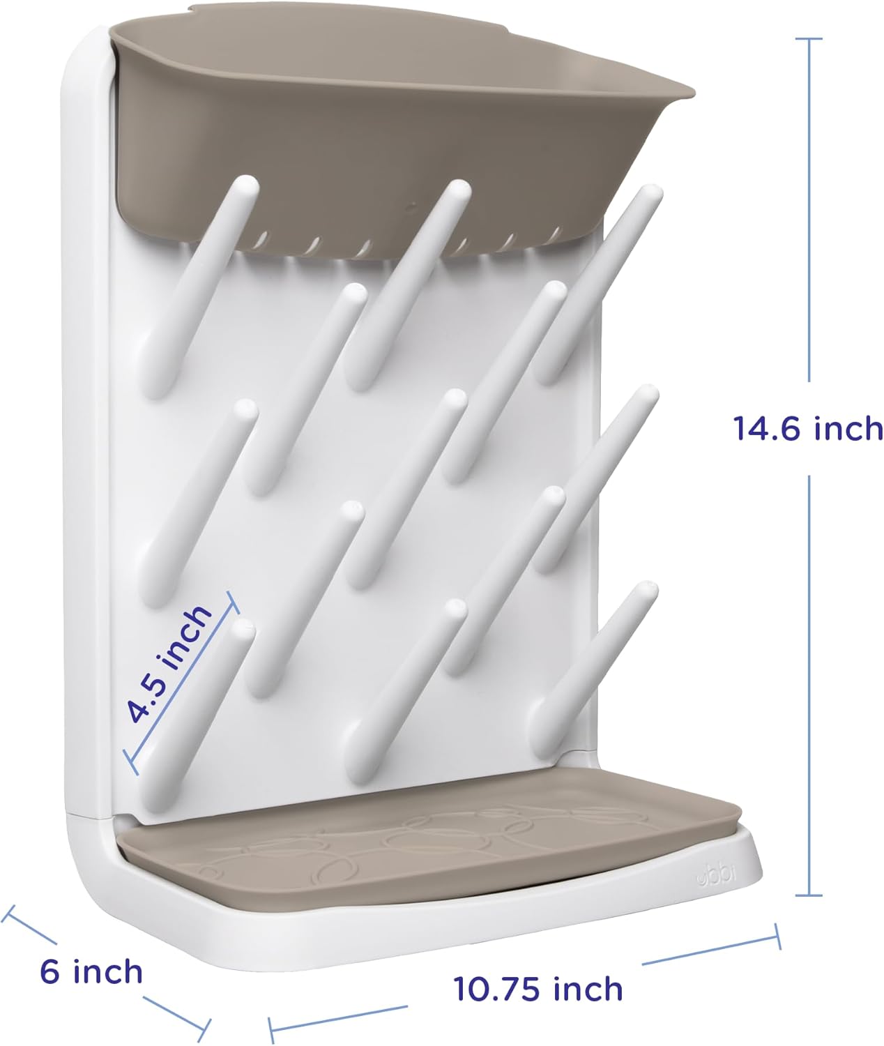 Ubbi Vertical Baby Bottle Drying Rack, Space Saving Countertop Drying Rack Baby Organizer, Gray