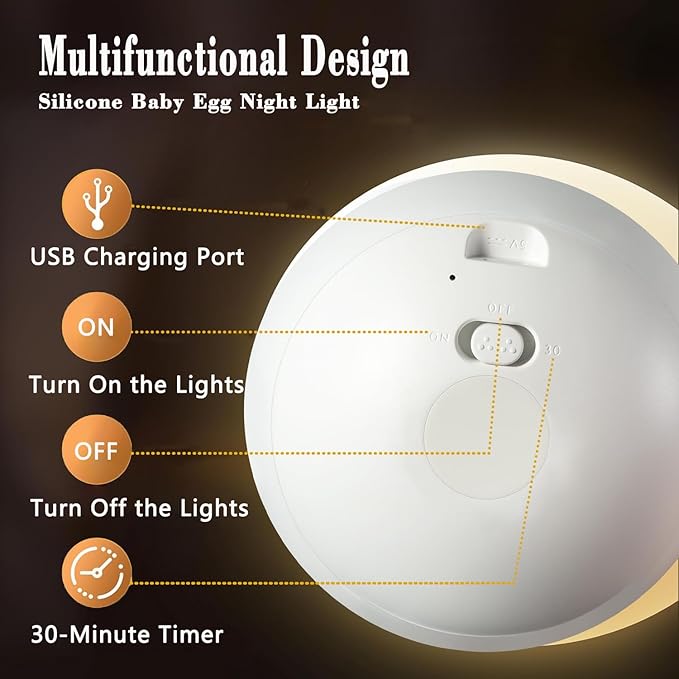 Silicone Night Light for Kids, Egg Baby Nursery Night Lamp with 3-Level Dimming & 30-Min Timer, Portable nightlight for Kids Bedroom,Birthday Cake-Shaped Night Light