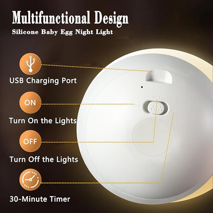 Silicone Night Light for Kids, Egg Baby Nursery Night Lamp with 3-Level Dimming & 30-Min Timer, Portable nightlight for Kids Bedroom,Birthday Cake-Shaped Night Light
