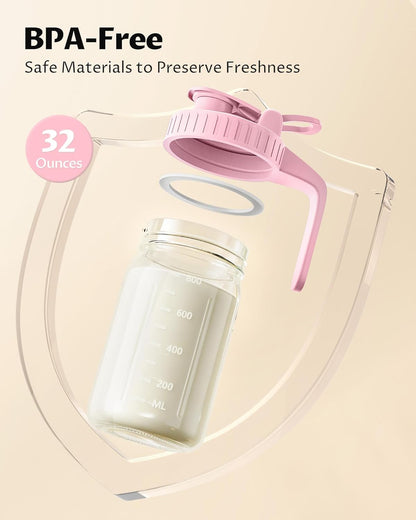 64oz Glass Breast Milk Pitcher with Lid & Pour Spout, 2 Quart Airtight Leakproof BreastMilk Fridge Storage Container - Wide Mouth, Dishwasher Safe Formula Pitcher with Handle