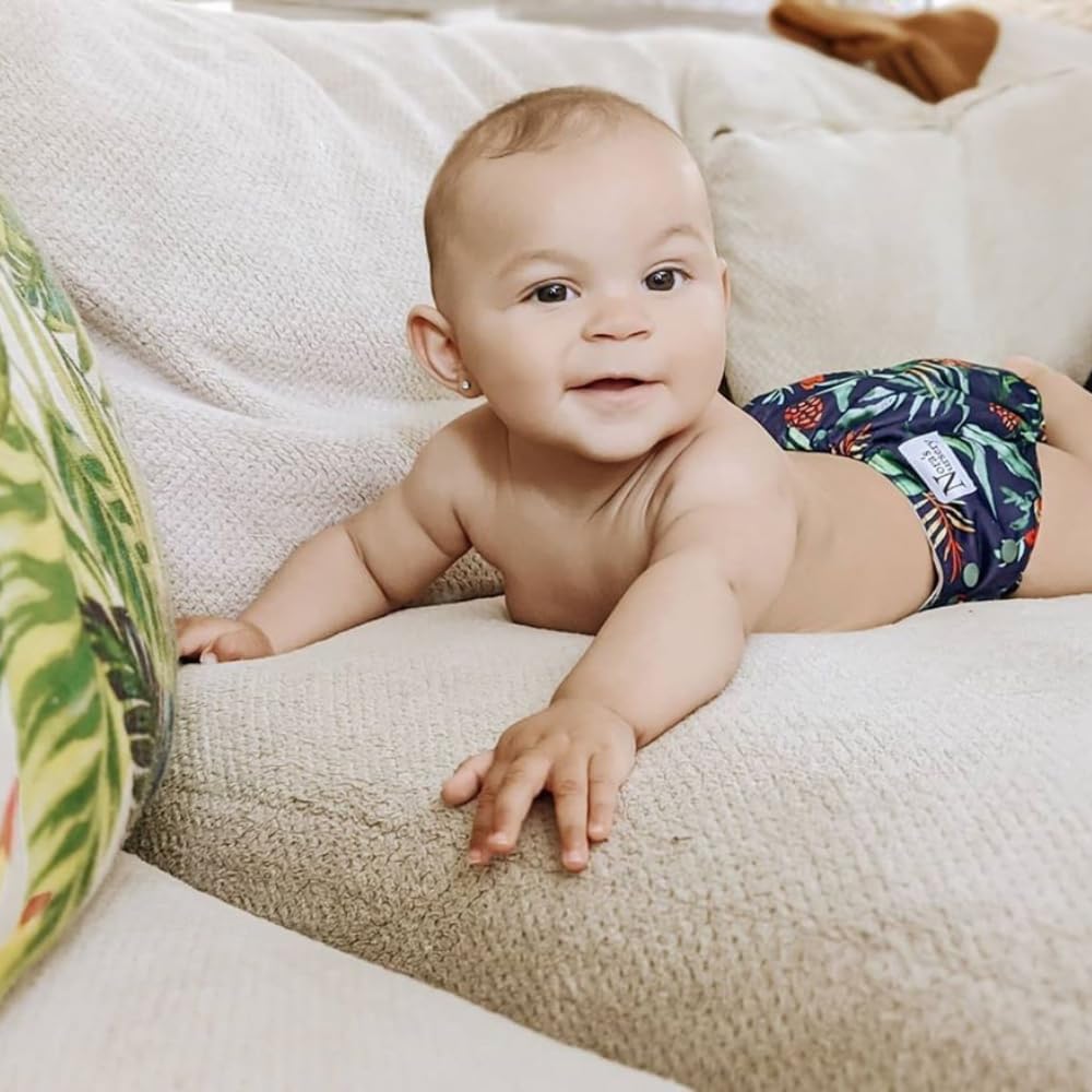 Nora's Nursery Cloth Pocket Diapers 4 Pack with 4 Inserts - Waterproof Cover, Washable, Reusable & One Size Adjustable Pocket Diapers for Newborns and Toddlers - Mama Bear