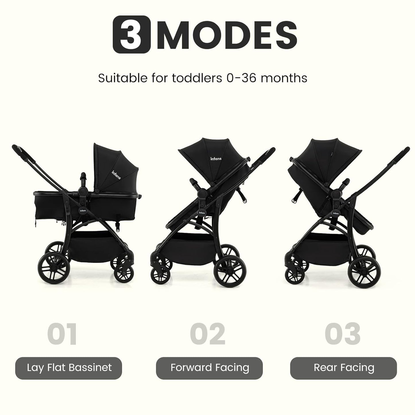 INFANS 2 in 1 Baby Stroller, Convertible Stroller with Bassinet Reversible Seat Adjustable Backrest Canopy One Hand Fold, Compact Toddler Pushchair for Kids Infants Newborns 0-36 Months