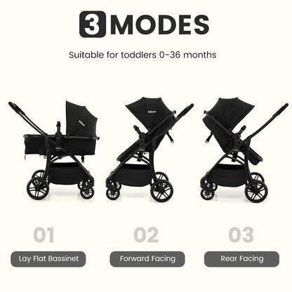 INFANS 2 in 1 Baby Stroller, Convertible Stroller with Bassinet Reversible Seat Adjustable Backrest Canopy One Hand Fold, Compact Toddler Pushchair for Kids Infants Newborns 0-36 Months