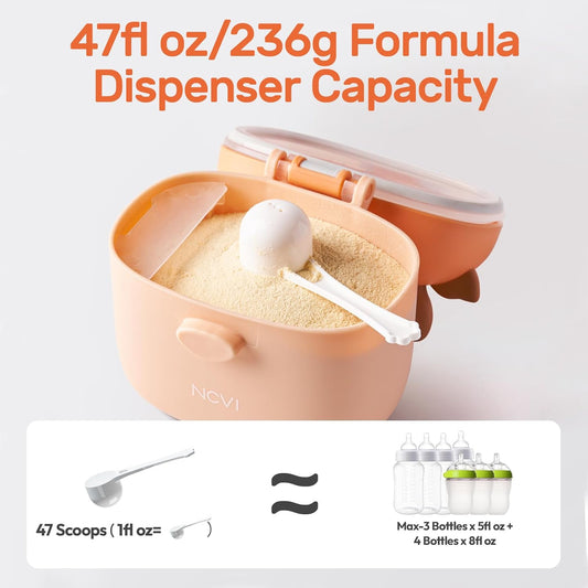 NCVI Baby Formula Dispenser On The Go, Formula Container To Go, Formula Holder for Travel, Outdoor Picnic with Baby Infant, Portable Container for Milk Powder, Snacks, Candy, Fruits (Pink)