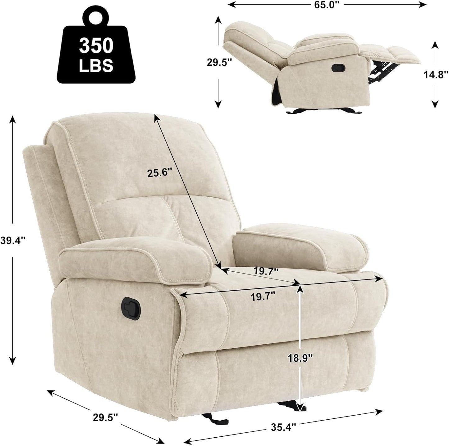 Swivel Rocker Recliner Chair for Adults, High Back Fabric Recliner with Deep Seat, Manual Glider for Living Room & Nursery, Grey