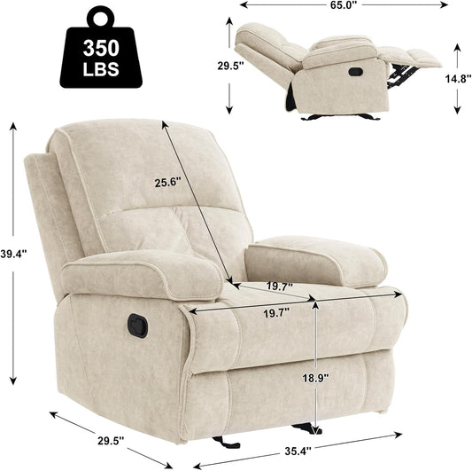 Swivel Rocker Recliner Chair for Adults, High Back Fabric Recliner with Deep Seat, Manual Glider for Living Room & Nursery, Grey