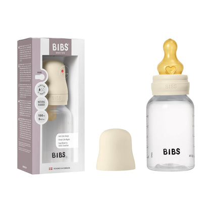 BIBS Baby Bottle 5 oz / 150 ml Silicone Nipple 2 Pack - Anti-Colic, BPA-Free, Round Nipple, Slow Flow, Lightweight & Easy to Clean, Suitable for Newborns 0+ Years - Ivory