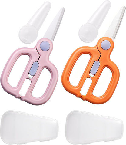 Baby Food Scissors with Travel Case, Ceramic Food Scissors Kids, Toddler Scissor with Safety Lock, Ideal for Pizza, Meats, Noodles, Vegetables, and Fruits (C)