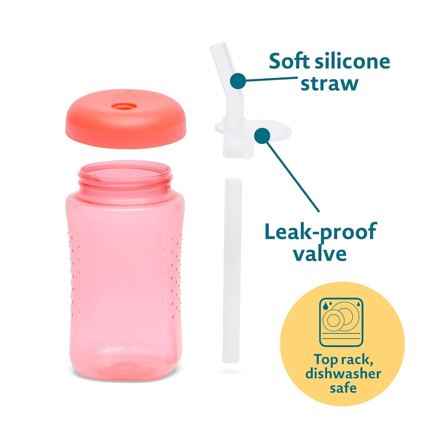 The First Years Squeeze & Sip Toddler Straw Cups - Squeezable Transition Sippy Cup with Silicone Straw - Toddler Feeding Supplies - 7 Oz - 3 Count - Ages 6 Months and Up