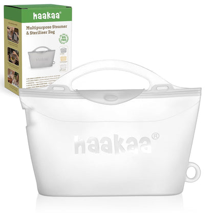 Haakaa On-The-Go Silicone Microwave Steam Sterilizer Bags for Travel, 40oz/1250ml Reusable Silicone Steaming Bags for Baby Bottles, Breast Pump, Accessories, Pacifiers, Teethers,Grey/1PC