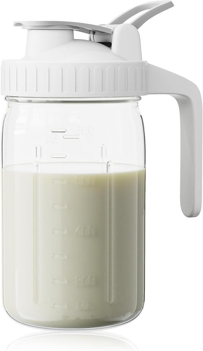 OneDream Breast Milk Pitcher 32oz Glass Pitcher with Lid, Formula Pitcher Leakproof Drip-Free Spout, Wide Mouth Mason Jar Pitcher for Easy Pouring, Dishwasher Safe Breastmilk Storage Pitcher