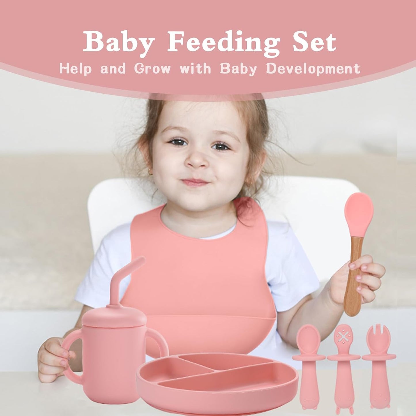 Silicone Feeding Set, 13PCS Baby Feeding Essentials with Suction Bowl & Plate, Spoons & Forks, Bib & Cup, Toothbrush, Baby Led Weaning Supplies for 6+ Months, Eating Essentials (Blue)