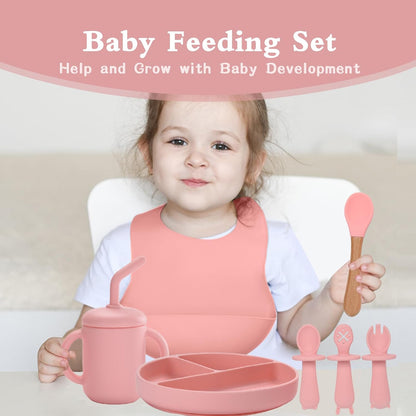 Silicone Feeding Set, 13PCS Baby Feeding Essentials with Suction Bowl & Plate, Spoons & Forks, Bib & Cup, Toothbrush, Baby Led Weaning Supplies for 6+ Months, Eating Essentials (Blue)