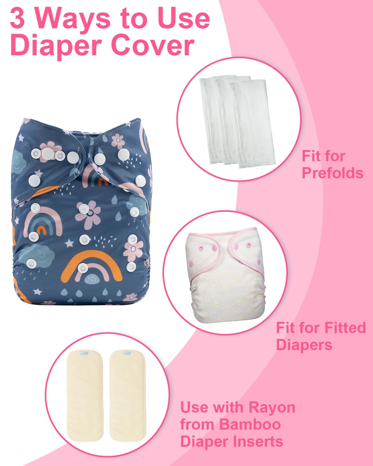 babygoal Cloth Diaper Covers 6 Pack with Wet Bag for Fitted Diapers and Prefolds with Double Gussets, Adjustable and Reusable for Baby Boys and Girls
