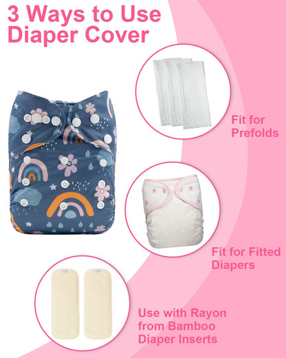 babygoal Cloth Diaper Covers 6 Pack with Wet Bag for Fitted Diapers and Prefolds with Double Gussets, Adjustable and Reusable for Baby Boys and Girls