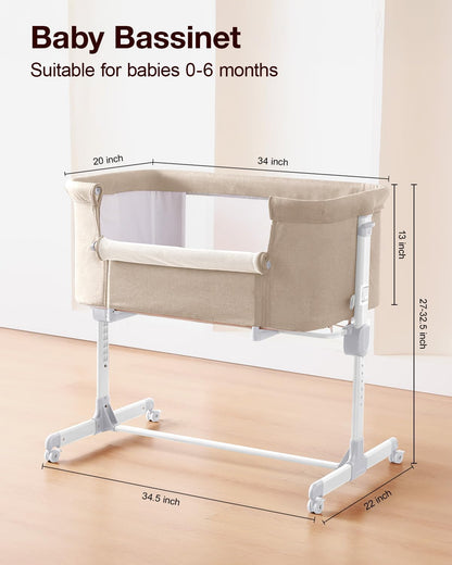 Larex Baby Bassinet, 3 in 1 Bassinets Bedside Sleeper Crib Sleeper for Newborn, Portable Crib Adjustable 7 Height Bedside Bassinet with Mattress and Movable Wheels，Breathable Mattress&Mesh(Dark Grey)