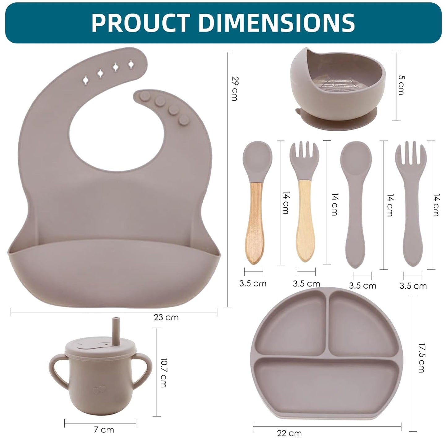 100% Silicone Baby Feeding Set, BPA Free Baby Dishes with Suction Bowl, Divided Plate, Toddler Self Feeding Dish Set with Spoons, Forks, Sippy Cup and Bib, Baby Eating Utensils (Navy Blue)