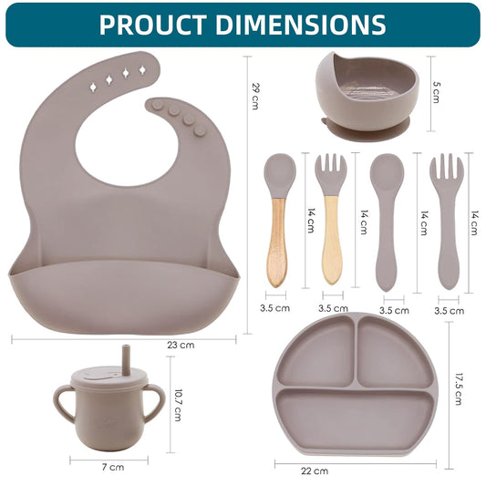 100% Silicone Baby Feeding Set, BPA Free Baby Dishes with Suction Bowl, Divided Plate, Toddler Self Feeding Dish Set with Spoons, Forks, Sippy Cup and Bib, Baby Eating Utensils (Navy Blue)