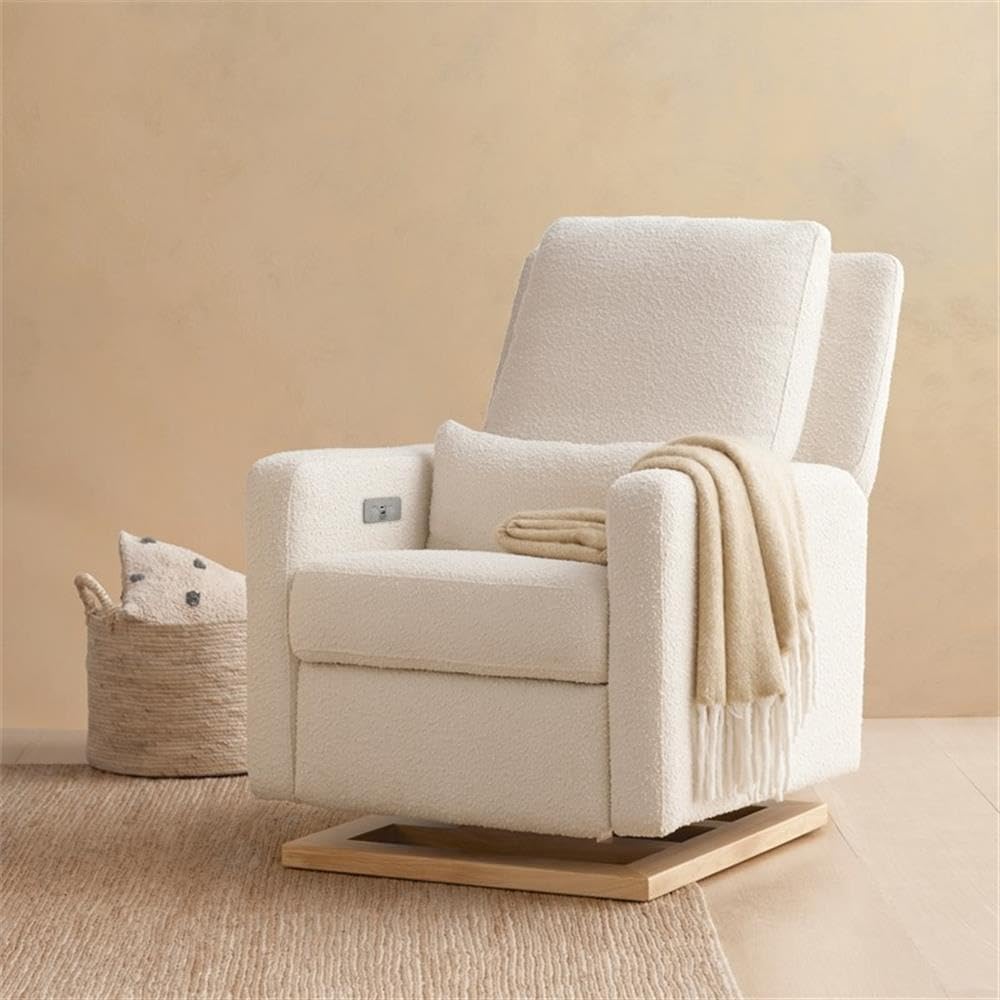 Babyletto Sigi Electronic Power Recliner & Swivel Glider with USB Port in Performance Beach Eco-Weave with Light Wood Base, Water Repellent & Stain Resistant, Greenguard Gold and CertiPUR-US Certified
