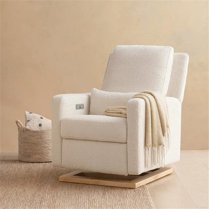 Babyletto Sigi Electronic Power Recliner & Swivel Glider with USB Port in Performance Beach Eco-Weave with Light Wood Base, Water Repellent & Stain Resistant, Greenguard Gold and CertiPUR-US Certified