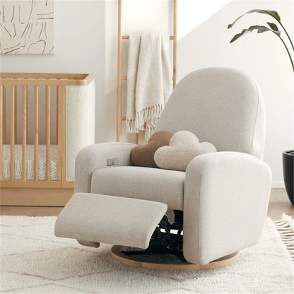 Babyletto Nami Electronic Power Recliner and Swivel Glider with USB Port in Ivory Boucle with Light Wood Base, Greenguard Gold and CertiPUR-US Certified
