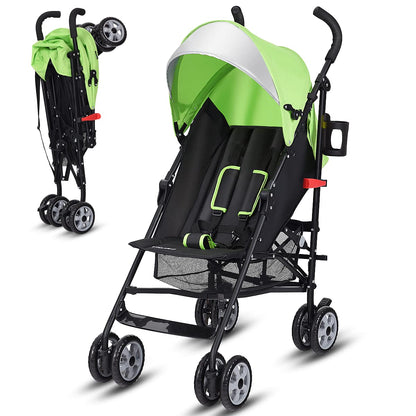 BABY JOY Lightweight Stroller, Compact Travel Stroller, Infant Stroller w/Adjustable Backrest & Canopy, Cup Holder, Storage Basket, 5-Point Harness, Easy Fold, Umbrella Stroller for Toddler, Black