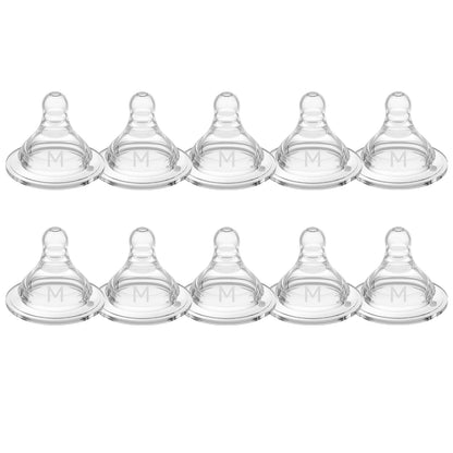 Silicone Replacement Nipple, Small Flow Nipples for Wide Neck Bottles, 0+ Months, 10 Count