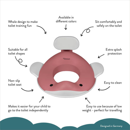 Kindsgut Whale Potty Training Seat for Toddlers – Kids Toilet Seat with Backrest, Non-Slip, Fits Round & Oval Toilet Seats, Designed in Germany, Peach