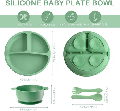 Dandat 24 Pcs Silicone Baby Feeding Set,6 Baby Toddler Suction Bowls 6 Divided Suction Plates with 6 Forks 6 Spoons, Utensils Set for Weaning Infant Feeding and Eating, 6 Styles (Elegant Color)
