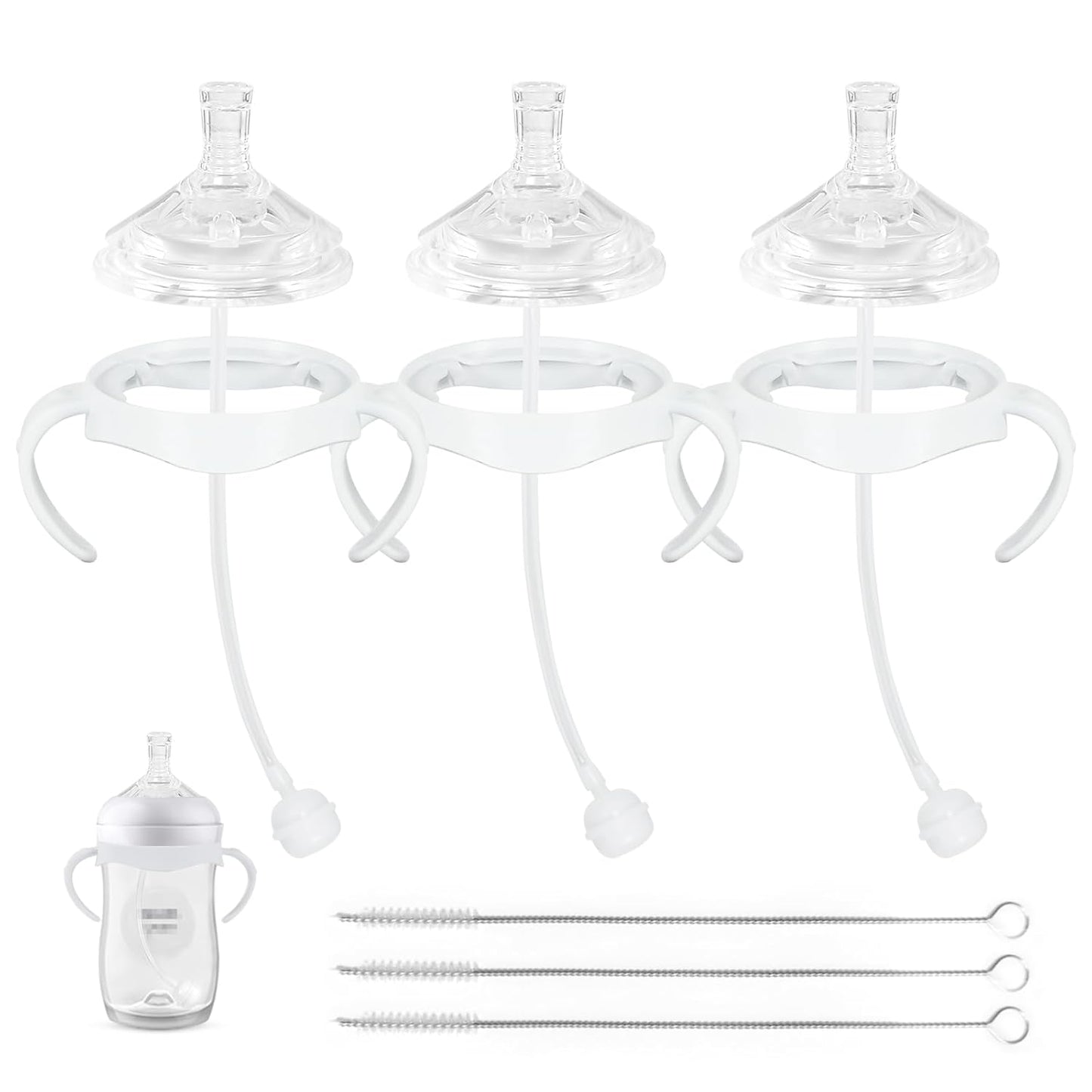 Straw Cup Soft Conversion Kit for Philips Avent Natural Baby Bottle, Toddler Transition Kit with Silicone Straw Top Nipple, Weighted Straw, Bottle Handle, Cleaning Brush, Spill-Proof, BPA-Free, 3-Pack