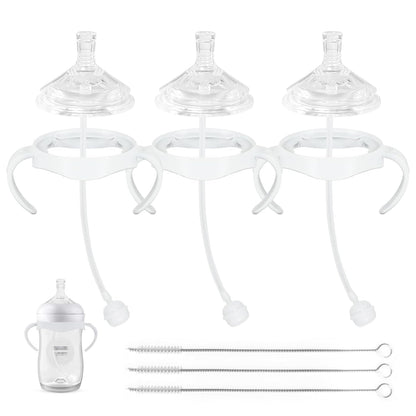 Straw Cup Soft Conversion Kit for Philips Avent Natural Baby Bottle, Toddler Transition Kit with Silicone Straw Top Nipple, Weighted Straw, Bottle Handle, Cleaning Brush, Spill-Proof, BPA-Free, 3-Pack