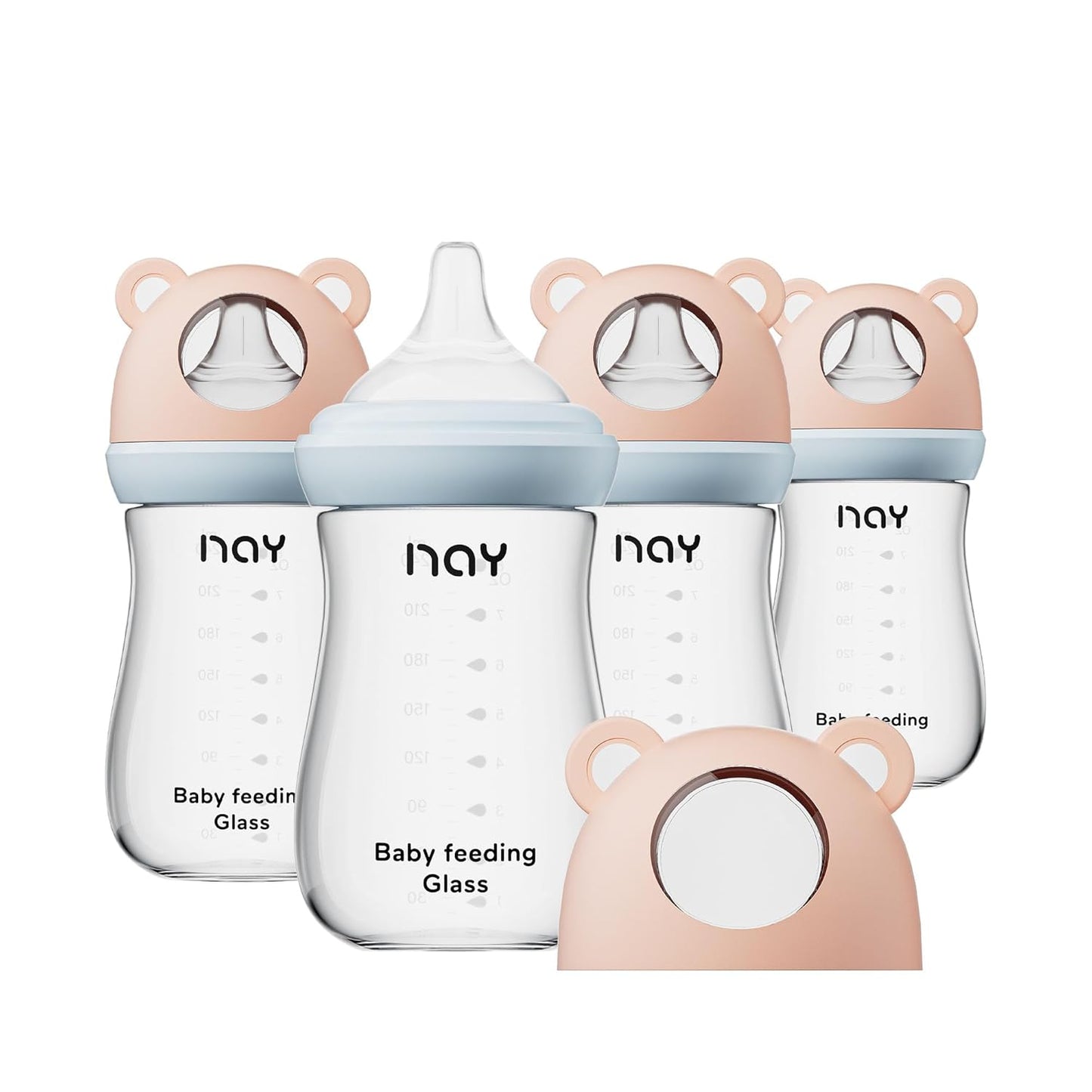 yanyoyo Natural Glass Baby Bottle for Breastfeeding Babies, 5.4oz Anti-Colic Baby Bottle with Natural Response Nipple(S), Clear, Wide Neck, 2 Pack, 1 Months+