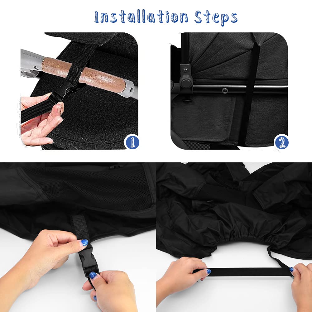 Pram Sunshade Sun Cover, Sun Shade Stroller for Baby, Universal Waterproof Stroller Sunshade Cover Anti-UV with Viewing Window for Stroller(Black)