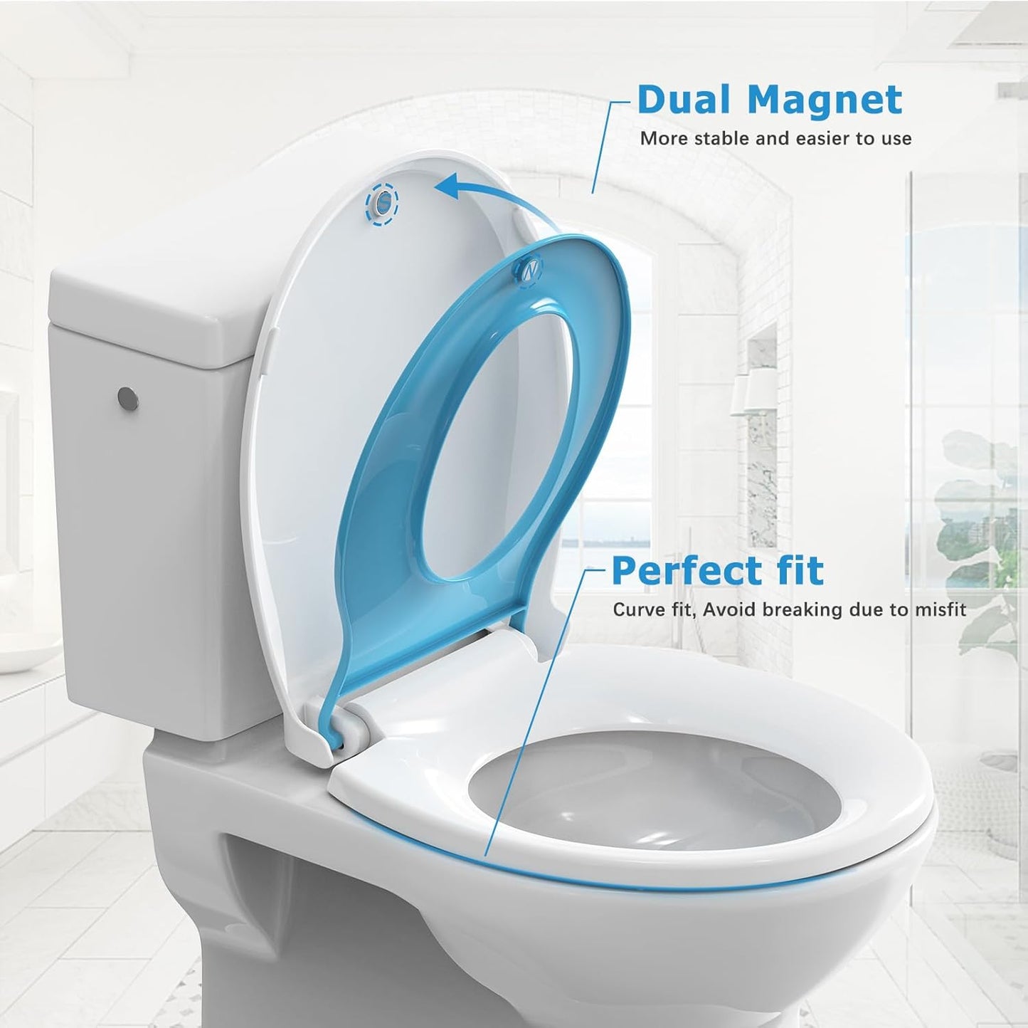 Toilet Seat with Toddler Seat Elongated, PP Material Family Toilet Seat Cover, Soft Close Adult & Toddler Seats, Easy to Clean, Safe Potty Training Solution for Kids, Bathroom Upgrade for Home