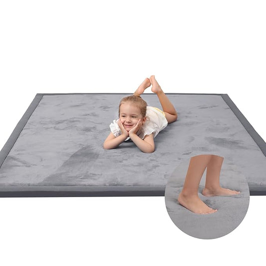 Huloo Sleep Baby Play Mat for Floor,1.3" Thick Memory foam Tummy Time Mat,Soft Coral Velvet Nursery Rug,Extra Large Non Slip Crawling Mats for Living Room(Dark Gray)