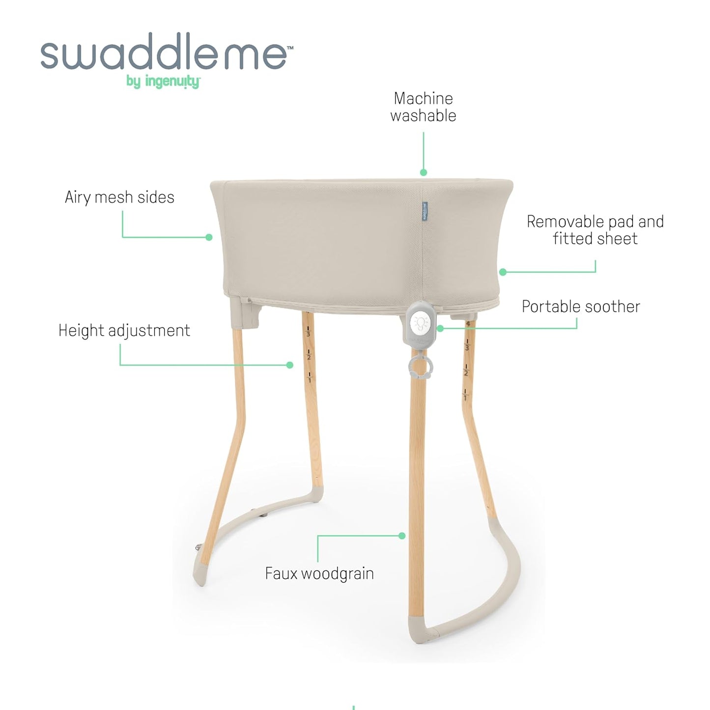 Ingenuity Dream Hero Starlight 3-in-1 Co-Sleeping Bassinet and Crib - Lume (Grey), Unisex, Newborn to 12 Months