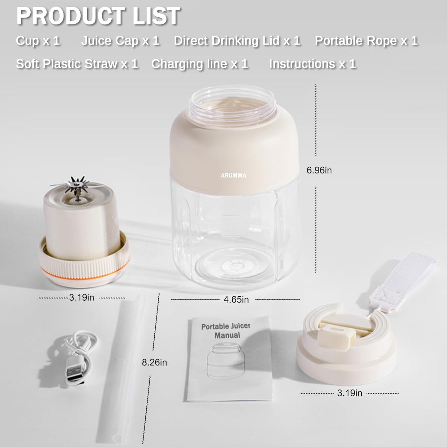 Portable Juice Cup Blender for Smoothies Shakes Fruit Crush Baby Food Maker 43oz 1300ML USB Charging Cordless Food Grade Blades Electric Smoothie Blender for Small Ice Kitchen Outdoor