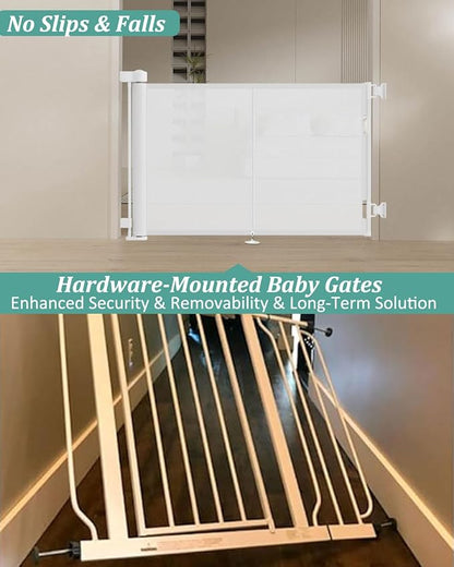 Miumoon 59 inch Retractable Baby Gates 34 inch Tall, Retractable Gate with Reinforced Strip Design to Prevent Crawling Through, 5 FT Retractable Dog Gate for Stairs, Doorways, Hallways, Indoor/Outdoor
