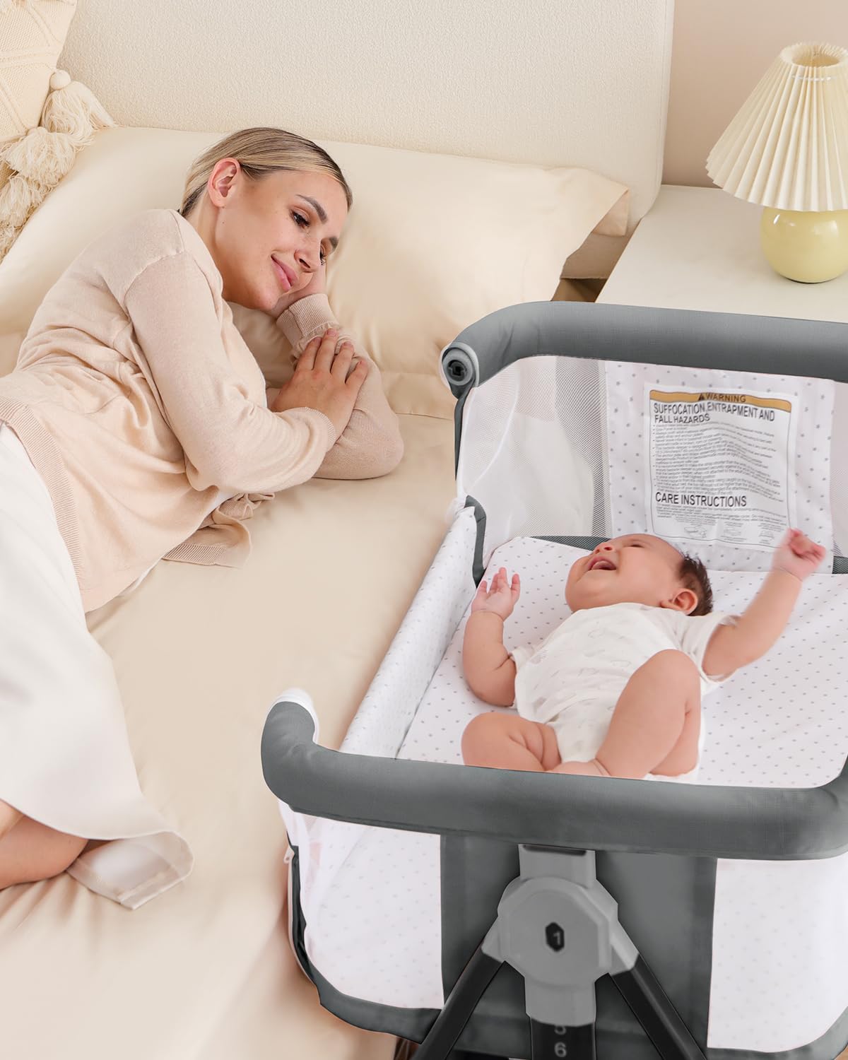 Bedside Bassinet for Baby, 3 in 1 Breathable Mesh Baby Bassinet, 6 Height Adjustable, Easy to Assemble, Bassinet Bedside Sleeper with Wheels, Mosquito Net, Storage Basket, Bassinets for Newborn Baby | Multi-functional