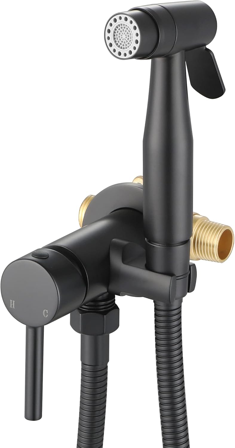Chrome Handheld Bidet Sprayer for Toilet Warm Water, WiPPhs Stainless Steel Polished Silver Bidet Hand Held Sprayer with Brass Hot and Cold Mixing Valve, WI9138CP