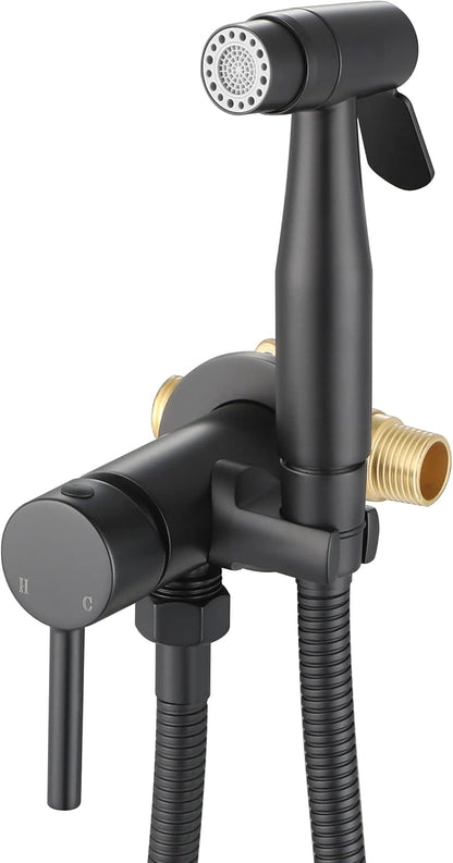 Chrome Handheld Bidet Sprayer for Toilet Warm Water, WiPPhs Stainless Steel Polished Silver Bidet Hand Held Sprayer with Brass Hot and Cold Mixing Valve, WI9138CP