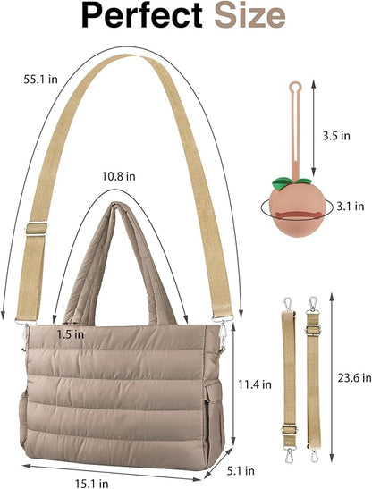 KUBYA Diaper Bag Tote, Puffer Diaper Tote Bags for Women Lightweight Travel Work Hospital Baby Bag Crossbody Mommy Bag
