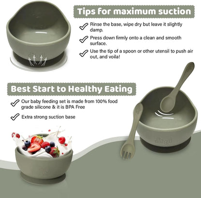 6-Piece Silicone Baby Feeding Set Non-Slip Suction Plate, Bowl, Spoon, Fork, Cup, Bib. BPA-Free, Dishwasher & Microwave Safe for Babies & Toddlers