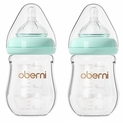 Glass Baby Bottles, Anti Colic Breastfeeding Bottle with Natural Response Nipple for Newborn Preemie 0+ Month, BPA Free, Wide Neck, Blue/3Pack/5oz