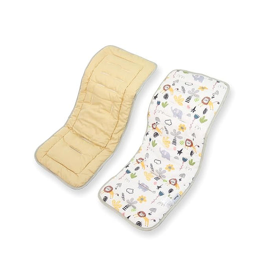 Baby Stroller Cushion, Baby Stroller Seat Liners Universal Stroller Liner, 100% Cotton Breathable and Soft Reversible Toddler Infant Car Seat Insert 34x78cm 1 Pack (Lion Elephant)
