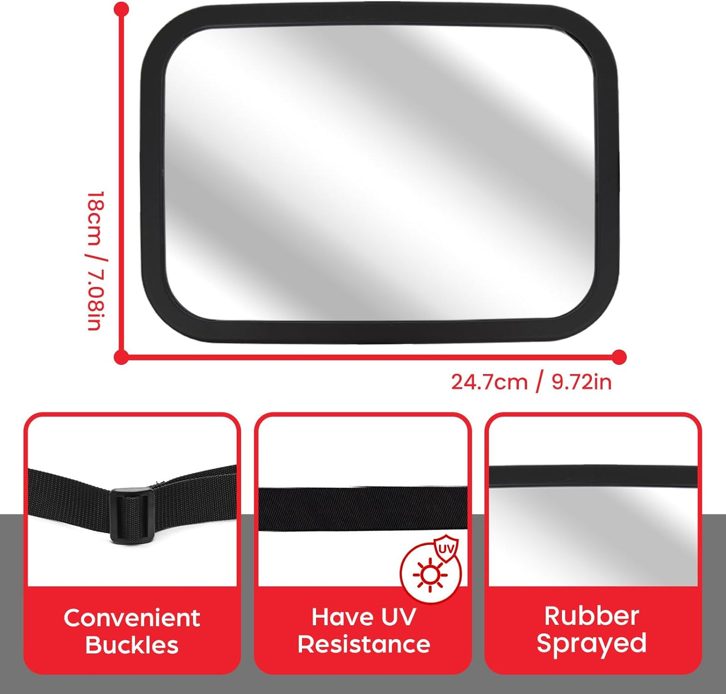 Baby Car Mirror for Rear Facing Infant with Wide Crystal Clear View, Shatterproof, Adjustable, Safety and Stable, Crash Tested and Certified (Black)