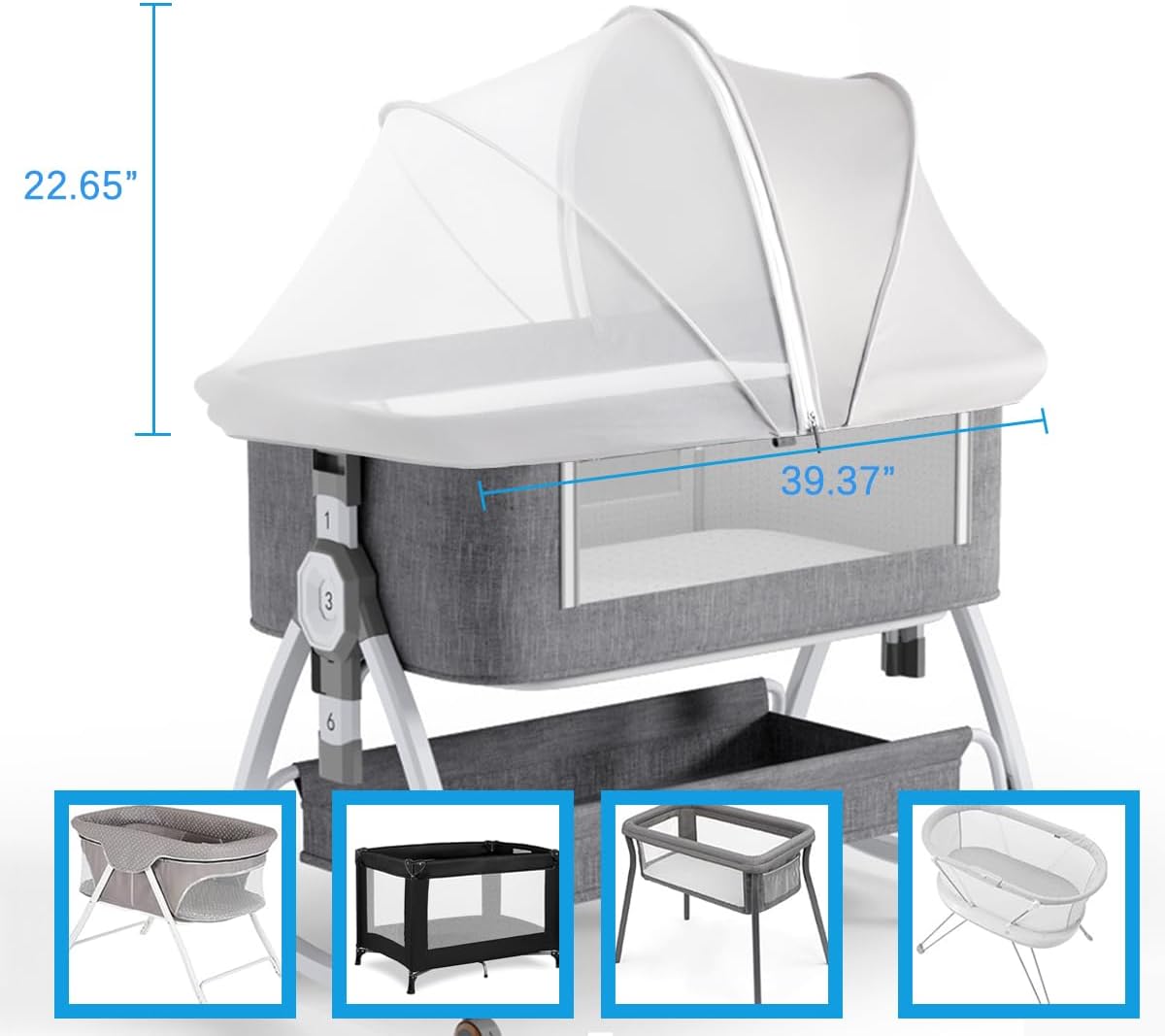 Akiky Portable Bassinet Bedside Sleeper Cover Semi-Sunshade Mosquito Net for Baby Infant Bed Sleeper Cover Mesh Net with Zip-up Window(Gray)
