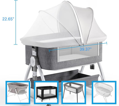Akiky Portable Bassinet Bedside Sleeper Cover Semi-Sunshade Mosquito Net for Baby Infant Bed Sleeper Cover Mesh Net with Zip-up Window(Gray)