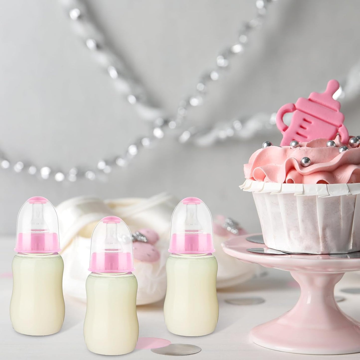 SiliFine 30 Pcs Baby Shower Favors Party Bottle Chug Game Mini Bottles Gift Sets for Gender Reveal Birthday Party Supplies Gift (Pink)
